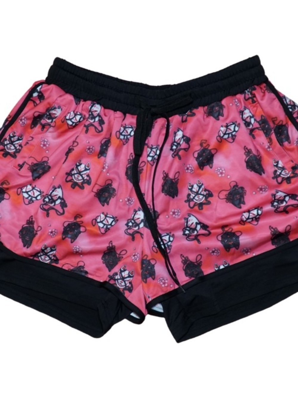 Iron Yokai Shorts Pink Shibari Kitsune Mask Double-lined With Pockets